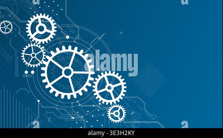 Abstract document drawing using white gears. Technological background. Vector. Stock Vector