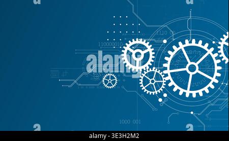 Abstract document drawing using white gears. Technological background. Vector. Stock Vector