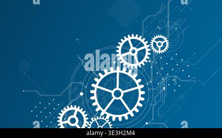 Abstract document drawing using white gears. Technological background. Vector. Stock Vector