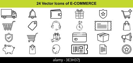 A comprehensive set of twenty four thin line vector icons representing essential e-commerce themes Vector Stock Vector