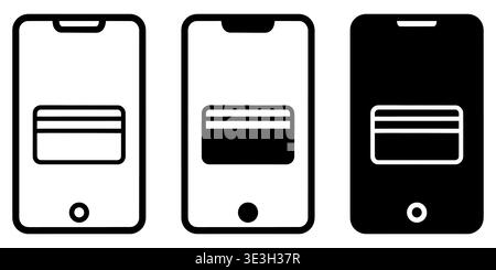 Three variations of smartphone icons featuring a credit card symbol representing mobile payment Vector Stock Vector