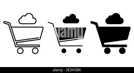 A set of three stylized shopping cart icons representing digital cloud storage and online commerce Vector Stock Vector