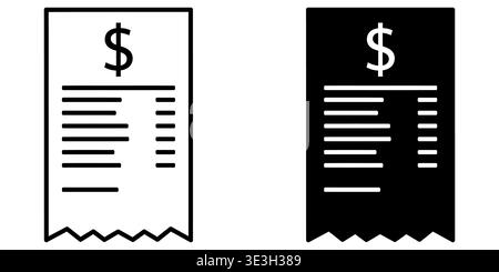 A pair of receipt icons featuring a dollar sign symbol in both outline and solid black styles Vector Stock Vector