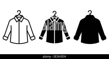 A set of three shirt icons showing different styles of outline and solid black clothing designs Vector Stock Vector