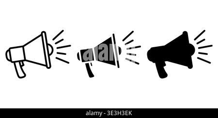 A set of three stylized megaphone icons representing various styles of announcement and sound tools Vector Stock Vector