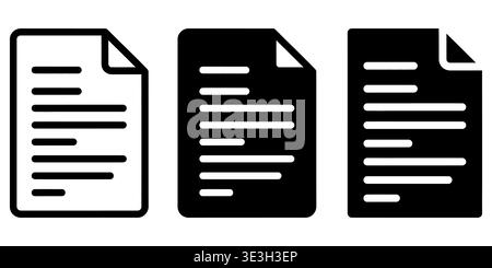 A set of three document icons showing different design variations for digital file representation Vector Stock Vector