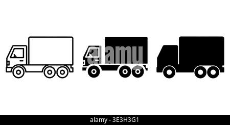 A set of three distinct truck icons showing different levels of detail from outline to silhouette Vector Stock Vector