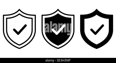 Three variations of shield icons featuring a check mark to symbolize security and verified status Vector Stock Vector