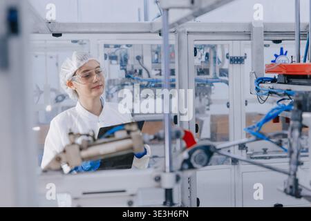 Hygiene inspector certify stuff officer work in science factory laboratory. people in pharmaceutical medicine production process inspector. Stock Photo