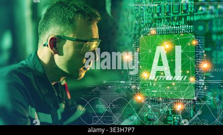 AI Chips NPU Modern Technology in Professional Engineering Industry Servicing and Maintenance Machine Concept. Engineer Technology Background. Stock Photo