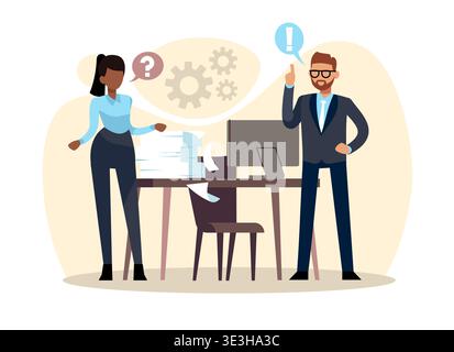 Discrimination based on skin color. Racial or ethnic origin, harassment at work. Business colleagues communication on workplace, office problem vector Stock Vector
