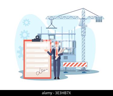 Building permits. Official approval, contractor services, implementation of architectural project, contracting and site coordination in construction Stock Vector