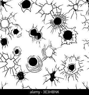 Bullet holes seamless pattern. Gunshot wound, cracks and broken design. Shooting print for fabric, textile, wallpaper, neoteric vector destroyed Stock Vector