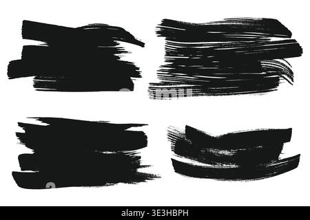 Brush stroke text boxes set. Grunge paintbrush big rectangular painted shapes. Vector artistic brush ink smear set Stock Vector