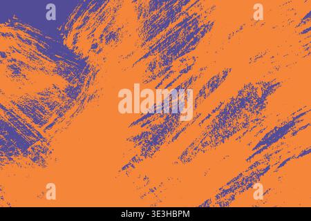 Grunge vector weathered background. Bold brush stroke textured banner. Distressed rough overlay, sports header. Purple and orange colors Stock Vector