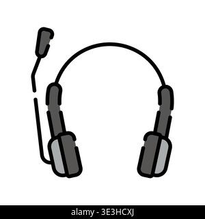 headphones with mic color line icon. Vector isolated element. Editable stroke. Stock Vector