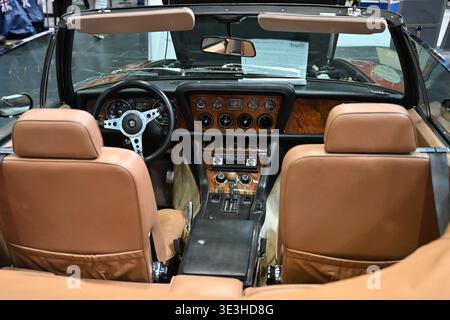 Jensen Interceptor dash at the vintage car at the Practical Classics Classic Car & Restoration Show on 22nd March 2026. Stock Photo