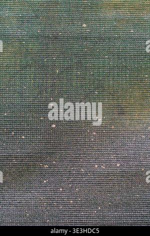 Close up of green textile surface with visible weave pattern and small stains. Stock Photo