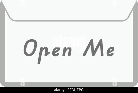 Simple envelope illustration shown from the front with a closed flap and open me text centered on the surface. Stock Vector