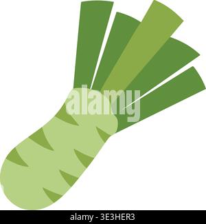Simple illustration of a fresh green leek stalk bundle with layered leaves and a pale bulb end. Stock Vector