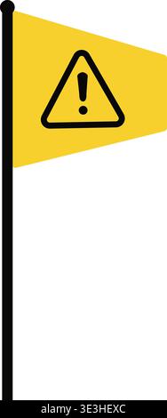 Simple illustration of a vertical pennant flag with a triangular caution symbol on a yellow field. Stock Vector