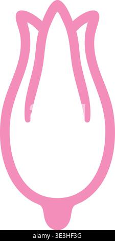 Minimal illustration of a pink tulip bud shown upright with smooth curved petals and a simple floral outline. Stock Vector