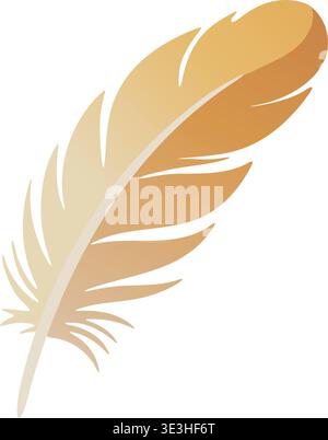 Gentle illustration of a soft beige feather quill with layered barbs and a delicate curved shape. Stock Vector
