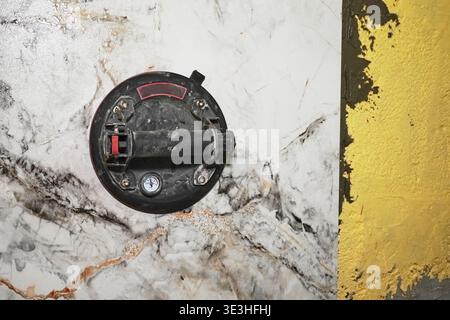 Vacuum Construction Suction Cup Mounted On Marble Walls With Characteristic Textures And Patterns Stock Photo