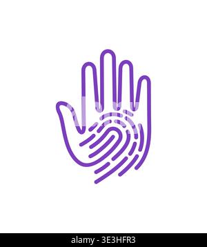 Biometric identity icon of hand with fingerprint Stock Vector