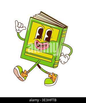 Book groovy cartoon character with green cover Stock Vector