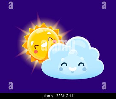 Cartoon funny weather character, sun and cloud Stock Vector