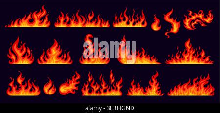 Cartoon fire flames, vector set of burn effects Stock Vector