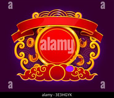 Oriental Asian game frame, golden coins and clouds Stock Vector