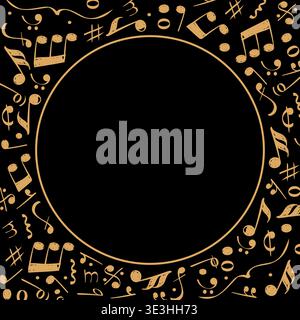 Musical notes. background in circle form with sound tools and hand drawn notes Stock Vector