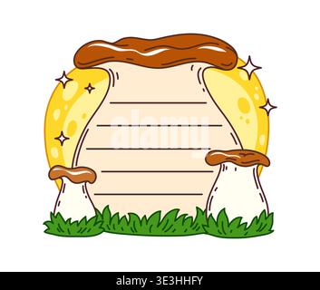 Kids memo note sticker frame with forest mushrooms Stock Vector