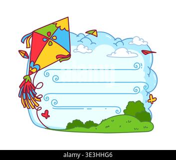 Festival paper kite kids memo note frame template Stock Vector