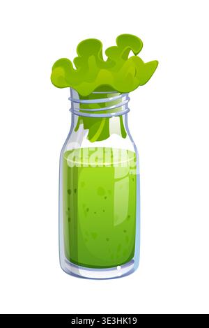Cartoon glass bottle with green smoothie drink Stock Vector