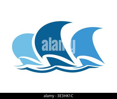 Sail yachting sport icon of yacht boats on waves Stock Vector