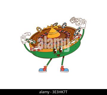 Cartoon groovy casino roulette wheel character Stock Vector