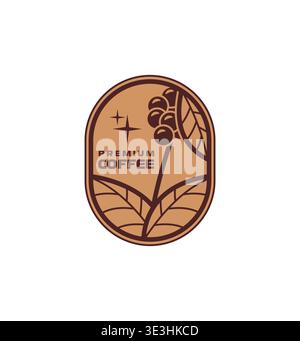 Premium coffee bean icon, oval emblem or badge Stock Vector