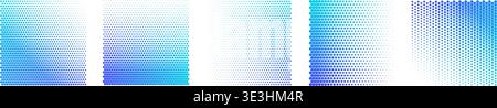 Dotted blue gradient halftone textures set. Abstract vector retro backgrounds for posters, banners, collages Stock Vector