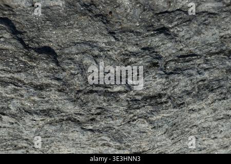 Dark gray crystalline stone surface with natural mineral patterns and subtle sparkle, suitable for dramatic backgrounds, geology themes, and textured Stock Photo