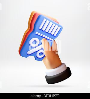 3D Hand holding discount ticket with percentage Stock Vector