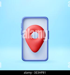3D Red navigation pin icon on smartphone screen Stock Vector