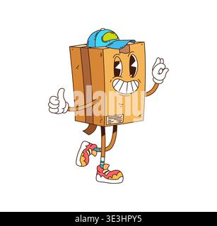 Cartoon groovy delivery box courier character Stock Vector