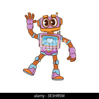 Cartoon dancing groovy robot and droid character Stock Vector