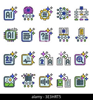 LLM Set Icon Professional UI Symbol for Large Language Models, Generative AI Framework and Neural Network Ensemble. It represents a collection of adva Stock Vector