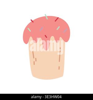 Cute Easter cake in flat pastel style with icing and colorful sprinkles. Perfect for holiday designs, bakery branding, greeting cards, and festive Stock Vector