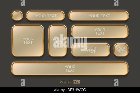 Shiny golden glossy web buttons and UI elements for modern design. Vector illustration. Stock Vector