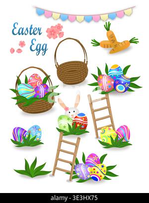 Items for Easter days with easter eggs and the rabbit of vector. Stock Vector